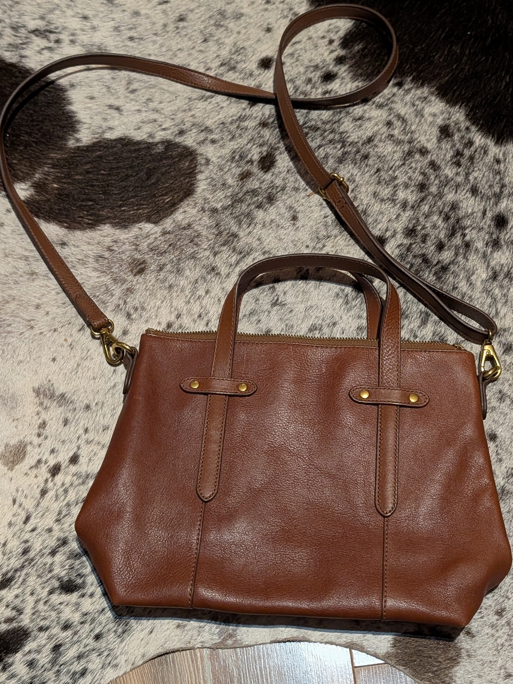 Fossil Classic Cognac Brown Leather Tote Bag